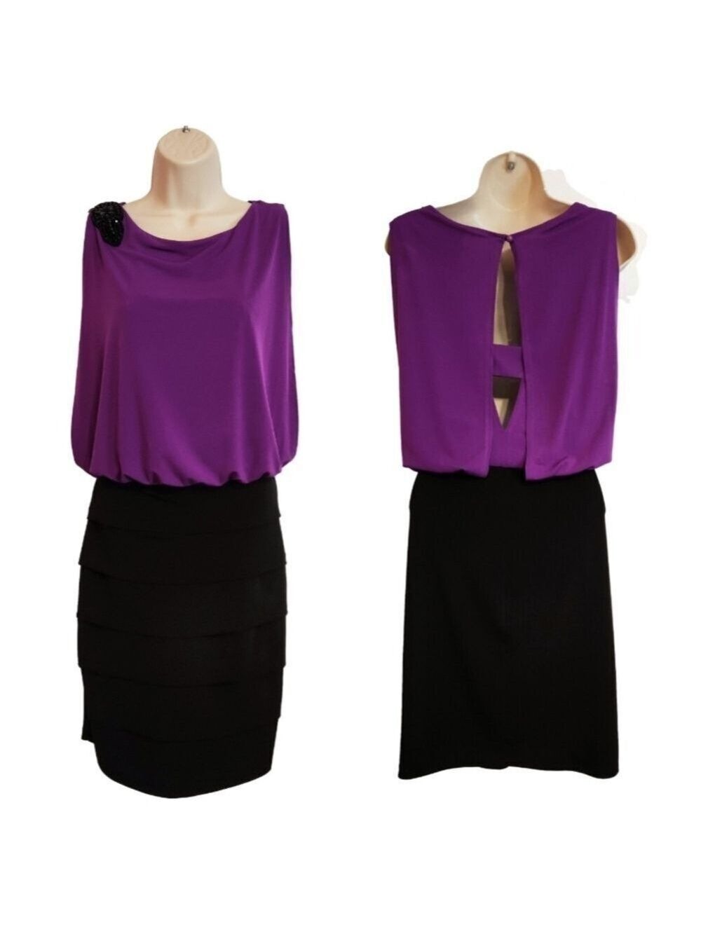 Enfocus Studio Purple Black Knit Sleeveless Dress Size 8